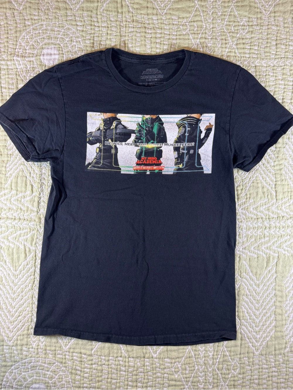 GUC My Hero Academia World Heroes Mission- 3 Musketeers - anime Sm black tee